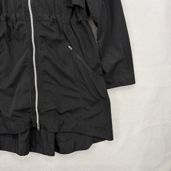 Athleta Endless Rain Jacket Womens Small Black Hooded Long Windbreaker Full Zip - Picture 3 of 15